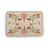 Coral velvet bath rug with "Gather Together" text; floral design, non-slip for bathroom, kitchen or bedroom