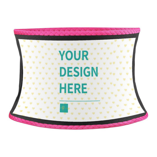 Customizable waist trimmer for women and men with design area for personalization, black and pink accents