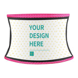 Customizable waist trimmer for women and men with design area for personalization, black and pink accents