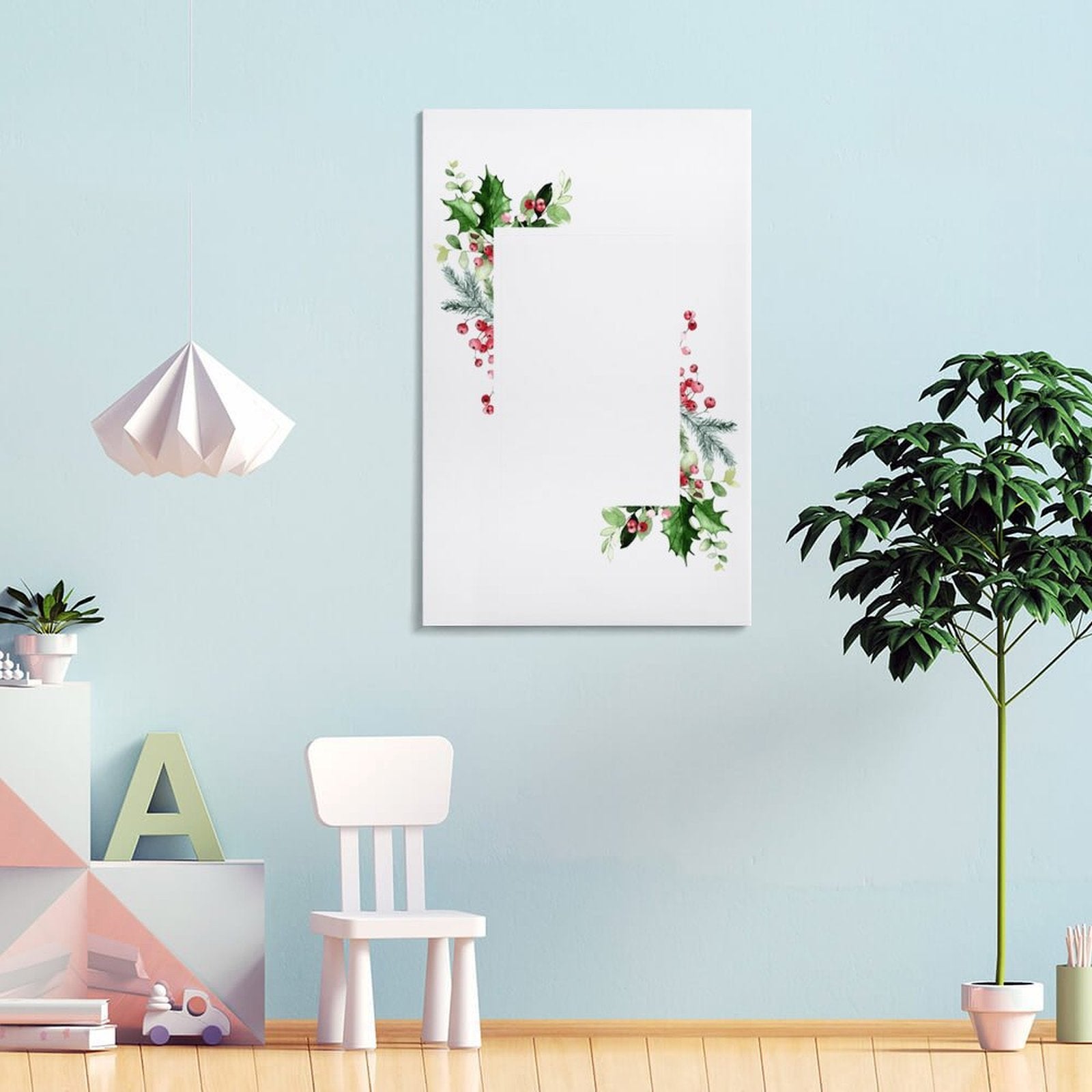 Custom loose-leaf notebook with watercolor holly berries border, perfect for holiday gifts.