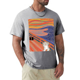 Men's gray 'The Scream' cat art t-shirt. Classic short sleeve tee from MyArtsyGift