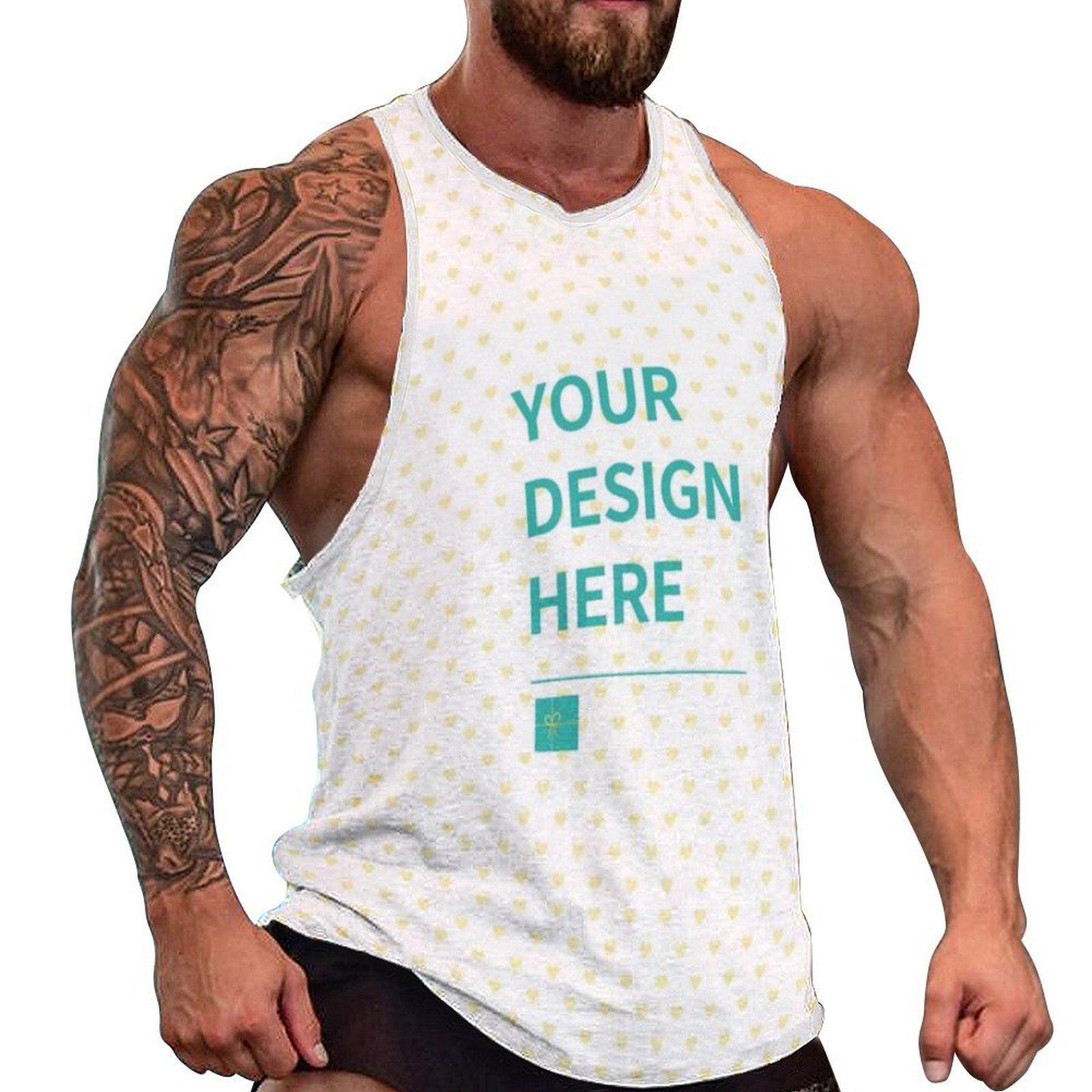 Custom Men's Sleeveless Tank Top with "YOUR DESIGN HERE" text, perfect for personalized gifts