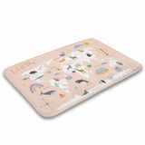 Coral world map bath rug for bathroom, non-slip, absorbent, featuring animal and world landmarks design