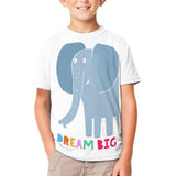 Kids' short sleeve t-shirt with a playful elephant design and DREAM BIG text, perfect for summer wear.