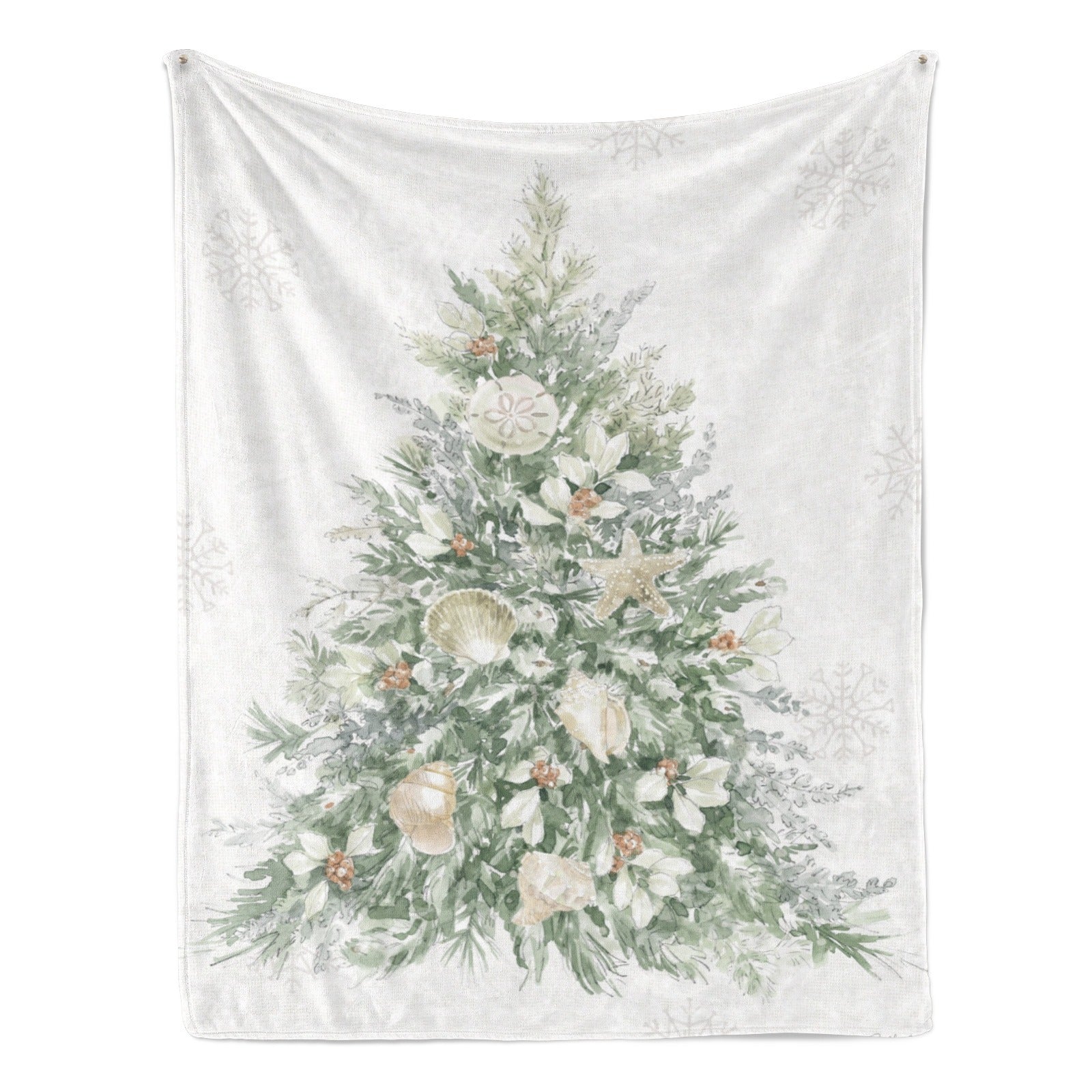 Winter Christmas Tree Flannel Blanket - Sofa Couch Bed Decor with seashell and starfish details, made in USA.