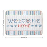 Nautical Welcome Home floor mat with blue and red stripes, washable doormat. 40x60cm
