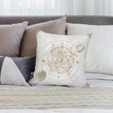 Soft plush throw pillow cover with gold celestial design. Decorative pillow for sofa, couch, or living room. MyArtsyGift.com