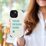 Custom iPhone 15 Series phone case with YOUR DESIGN HERE, fiber leather, heart pattern, anti-scratch