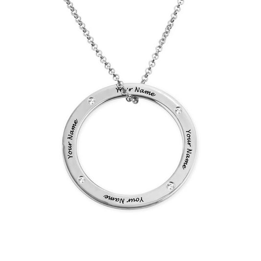 Personalized Silver Circle Necklace with Engraved Names - Custom Jewelry Gift