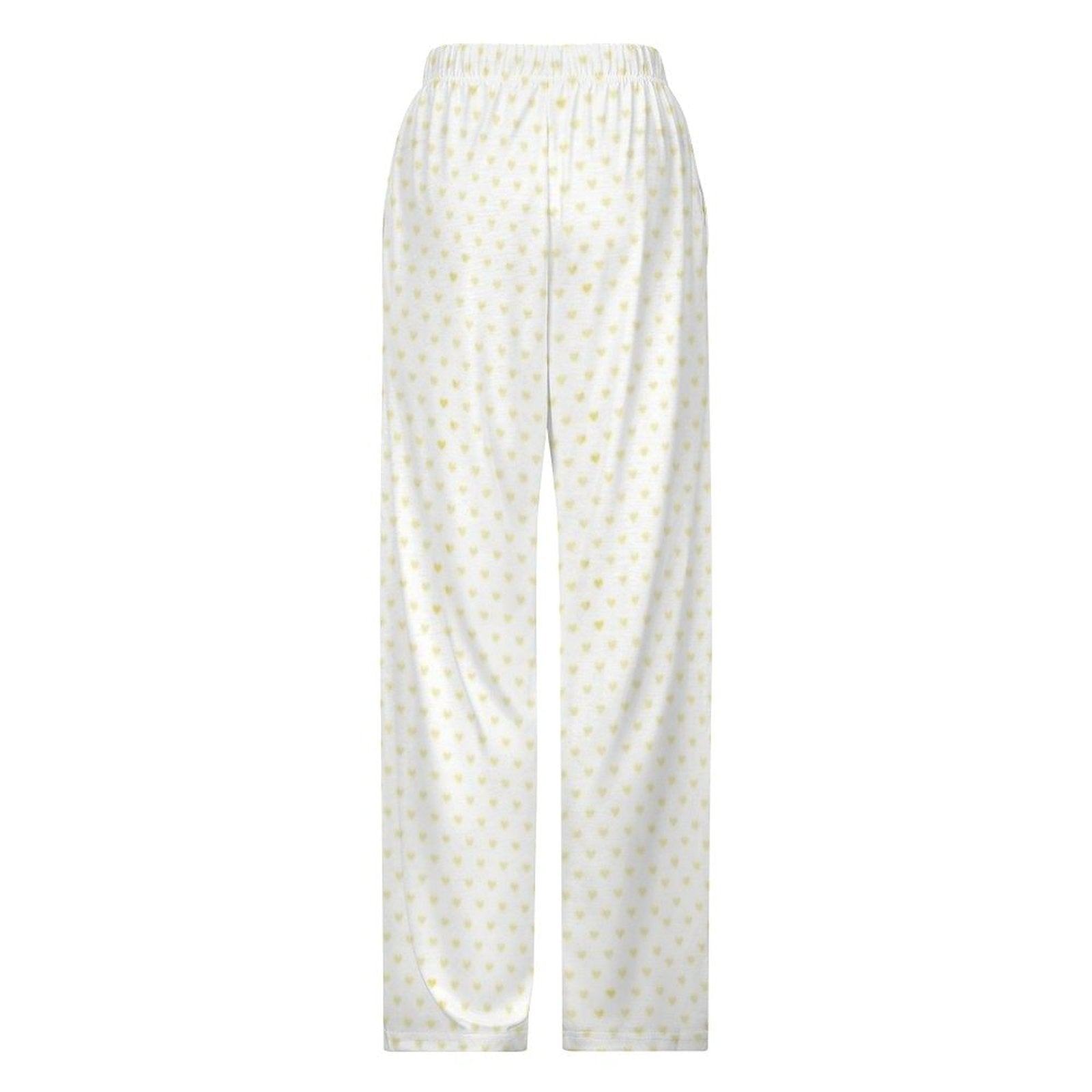 Custom pajama pants for men and women with yellow heart pattern. Personalized sleepwear at MyArtsyGift.