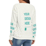 Custom V-neck sweater with 'YOUR DESIGN HERE', heart pattern, made of polyester/spandex, for women