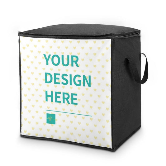 Customizable clothes storage bag with heart pattern and "YOUR DESIGN HERE" text.