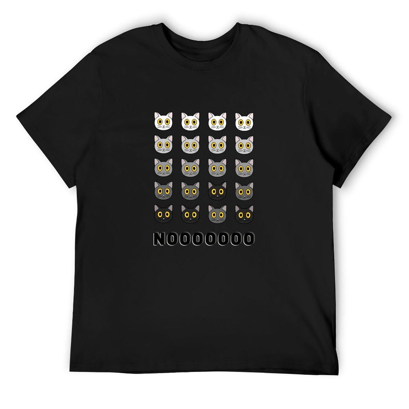 Black men's t-shirt with cat face pattern and NOOOOOOOO text, MyArtsyGift, made of cotton.