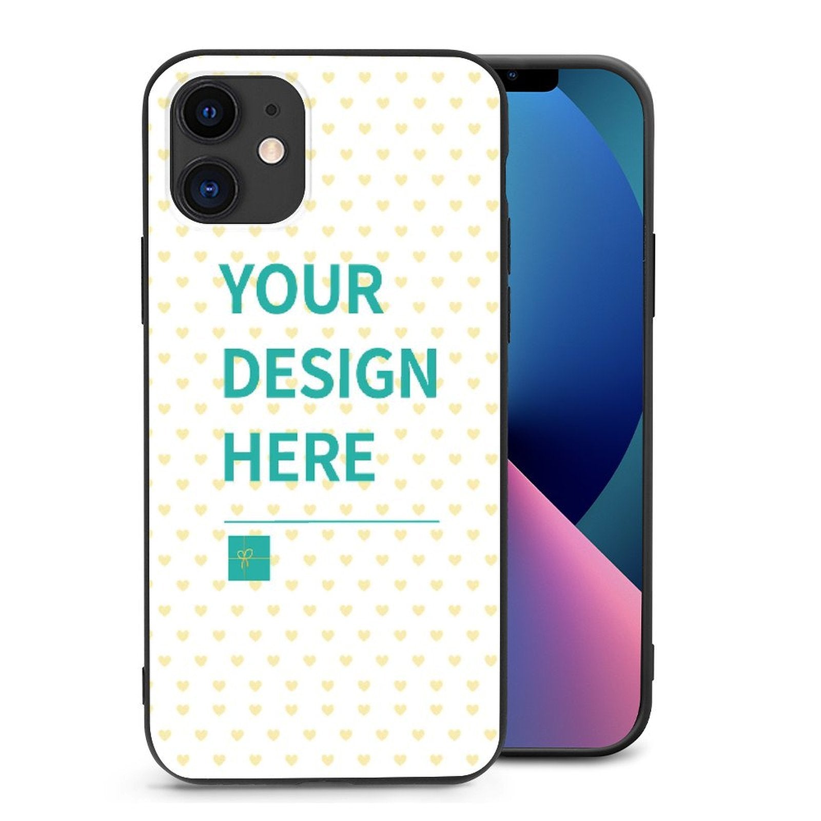 Personalized iPhone case with your design, soft TPU material, heart pattern, MyArtsyGift.com
