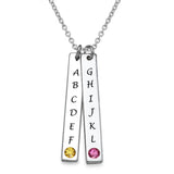 Custom Vertical Double Bar Necklace featuring engraved initials and gemstones, personalized gift