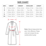 Plush Robe Size Chart with detailed measurements (bust, waist, shoulder, length), S-2XL, for MyArtsyGift robes.