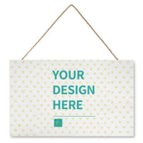 Customizable wooden sign with 'YOUR DESIGN HERE' text, hemp rope for home decor. Perfect for a personalized gift