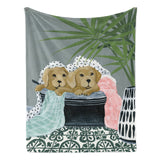Laundry Dogs Flannel Blanket, cozy puppies art, USA made sofa blanket