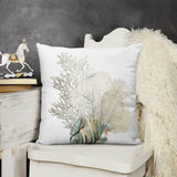 Soft plush pillow cover with seashell and coral design for living room. Decorative sofa cushion.