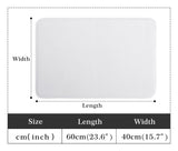 White plush doormat with size details for bathroom or bedroom, perfect home gift, non-slip and washable