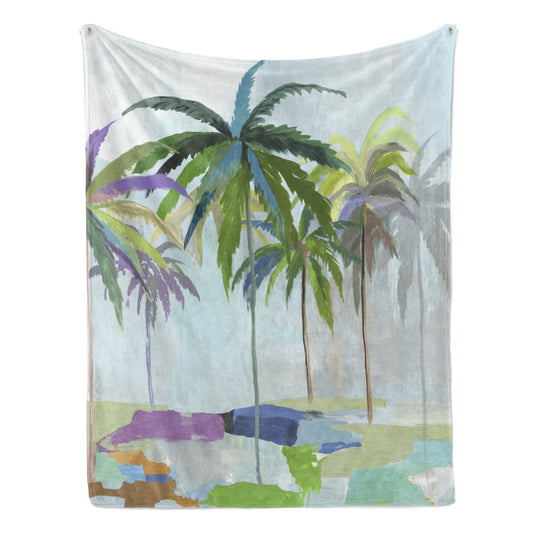 Abstract Coconut Palm Trees Flannel Blanket for Sofa Couch Bed Made In USA