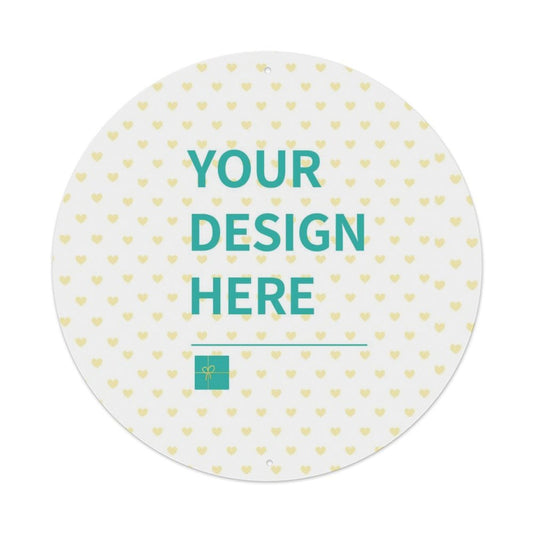 Customizable aluminum plaque with 'Your Design Here' text, heart pattern, and gift icon, perfect for personalized gifts.