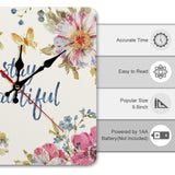 Square wooden wall clock with floral design, 'stay beautiful' text, perfect for home decor, kitchen or housewarming gift.