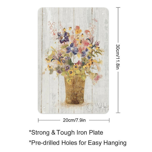 MyArtsyGift - Metal Tin Sign With Your Own Image/logo/Text, Personalized Iron Painting Vertical, Wild Flowers in Vase, Made in USA