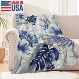 Blue Tropical Plants Flannel Blanket Made In USA