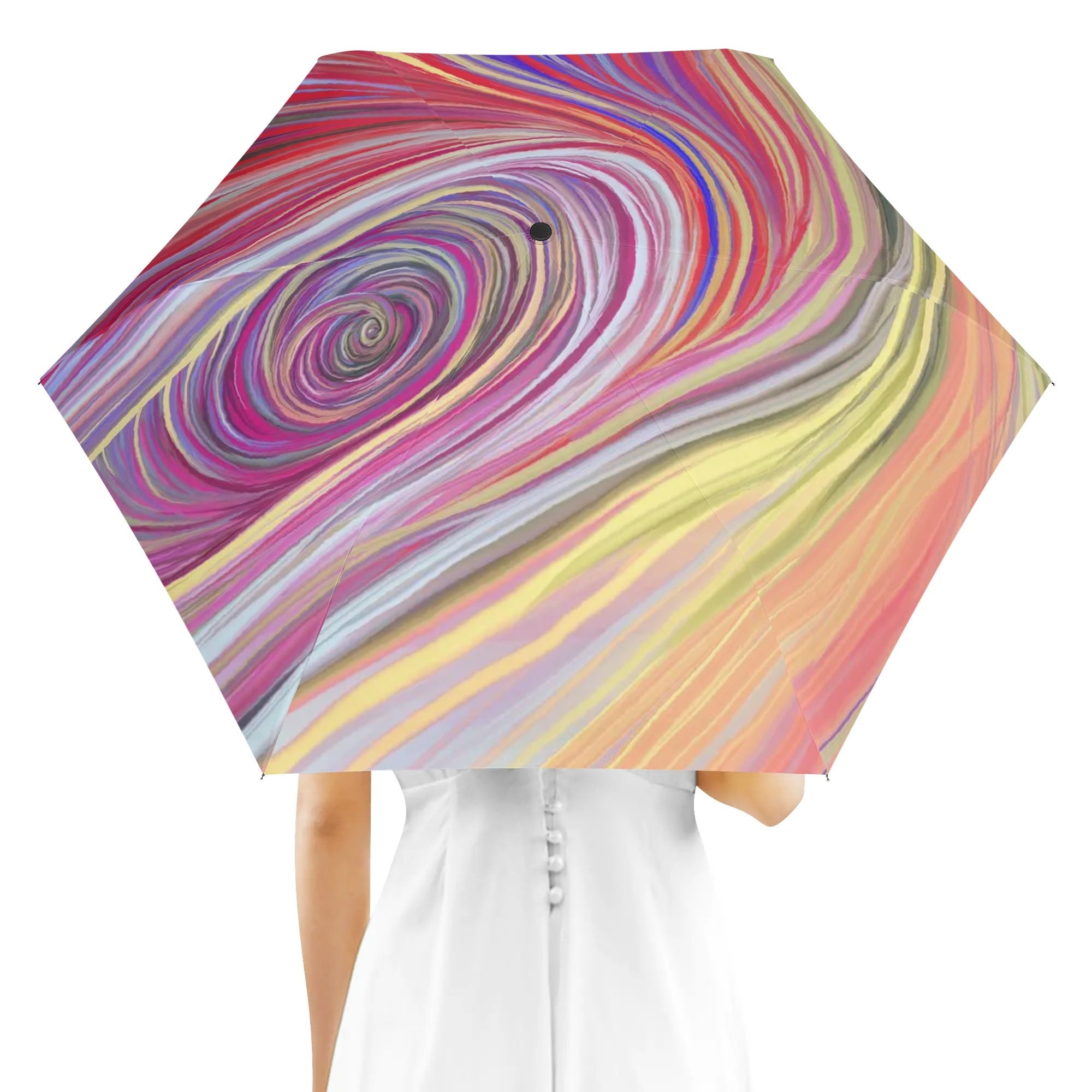 Windproof portable umbrella with colorful abstract art design and sun protection, a travel essential.