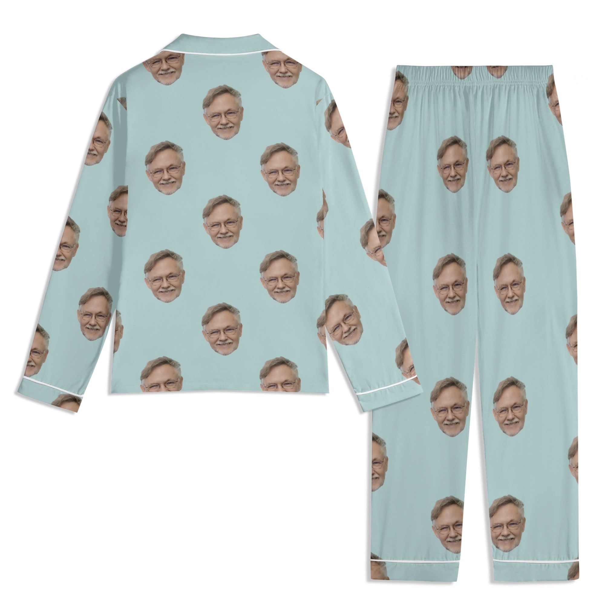 Personalized Unisex Pajamas Set, light blue sleepwear with repeated face pattern