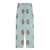Light blue personalized pajama pants with repeating face pattern, custom sleepwear gift
