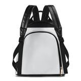 White PU leather women's anti-theft backpack with black straps and gold zipper details