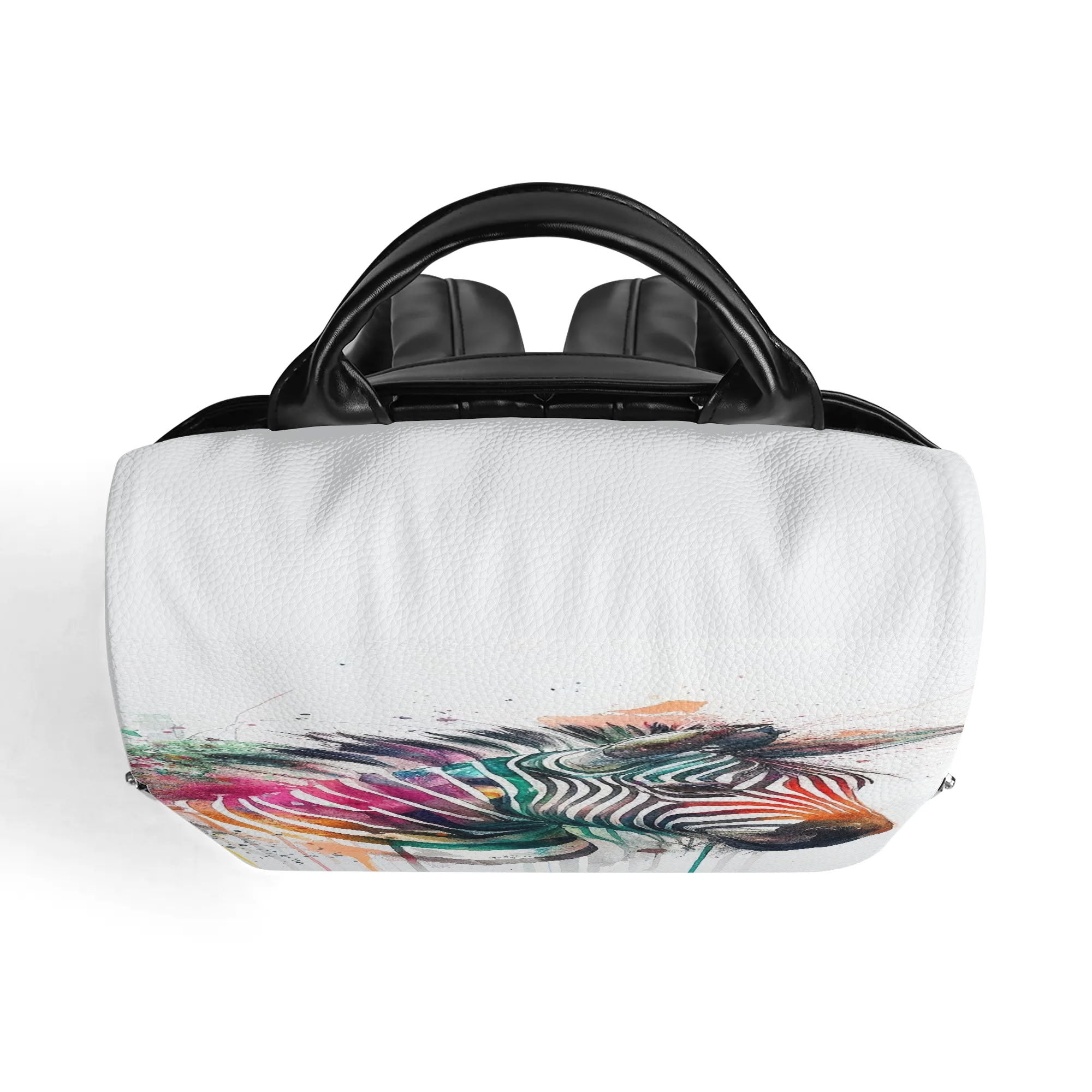 White PU leather anti-theft backpack with zebra print, travel daypack