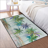 Palm tree design soft rug for living room or bedroom, non-slip, washable, and foldable.