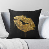 Gold Lip Double-Side Printing Pillow Covers Decorative Throw Pillow Covers  for Sofa Couch Bed