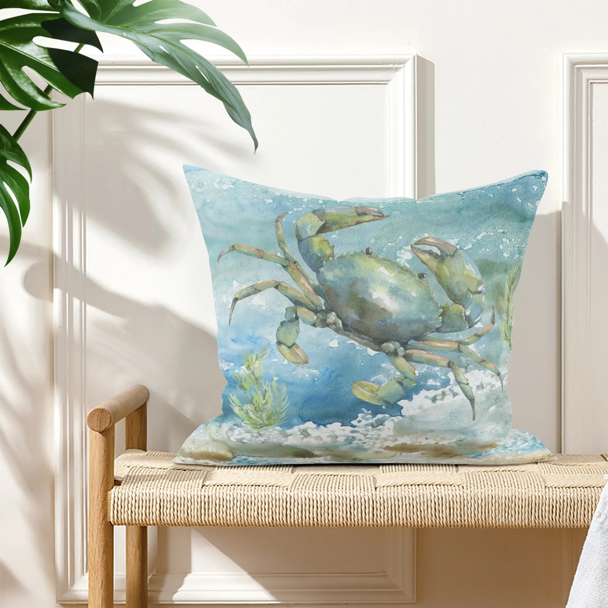 Watercolor crab pillow cover, double-sided print, soft polyester fleece, for sofa and bed, home decor