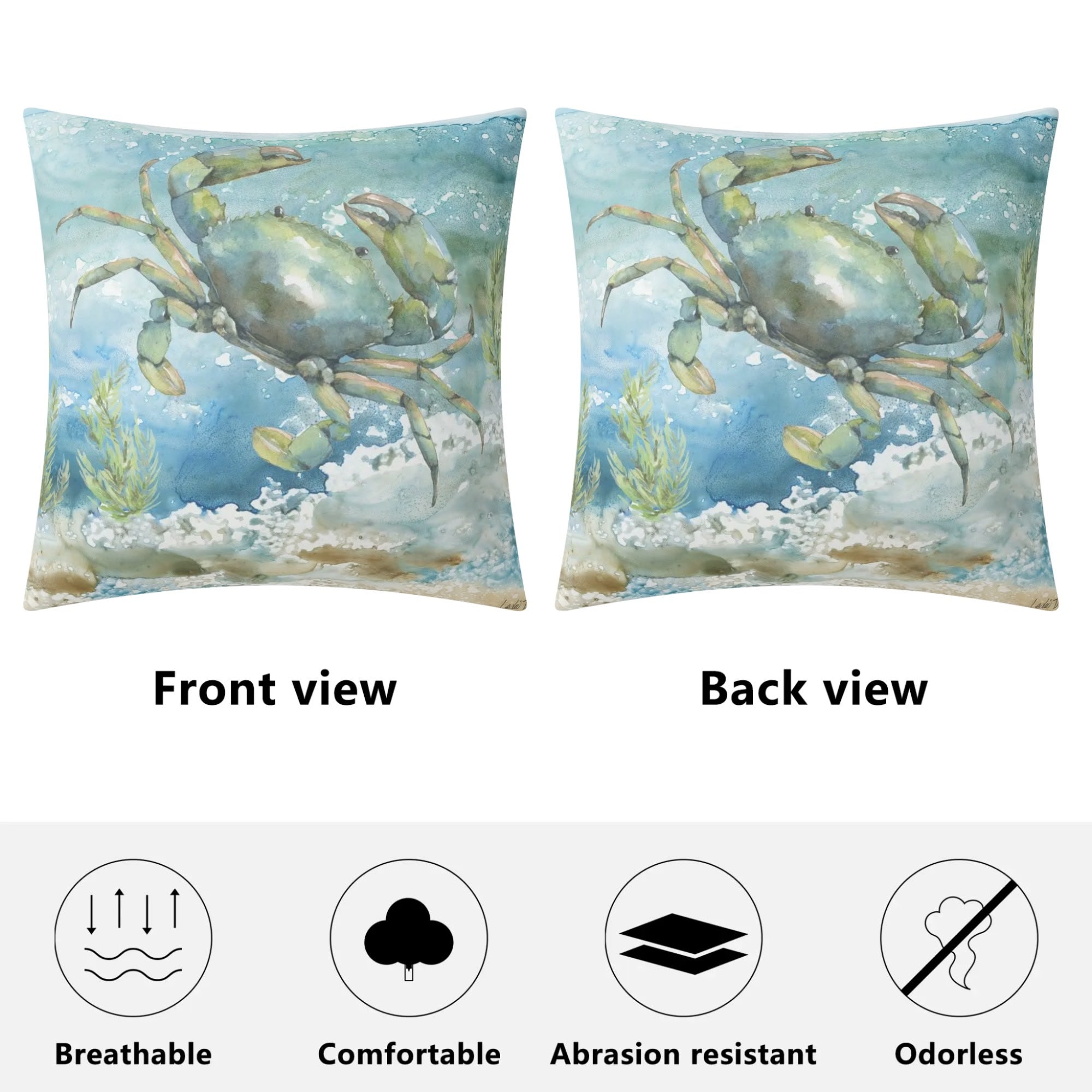 Watercolor crab pillow cover, double-sided printed, soft and comfortable, for sofa or bed