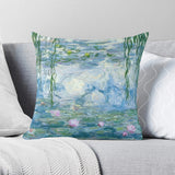 Water Lily Pillow Cover with Monet's Painting on Sofa, Decorative Throw Pillow for Couch Bed