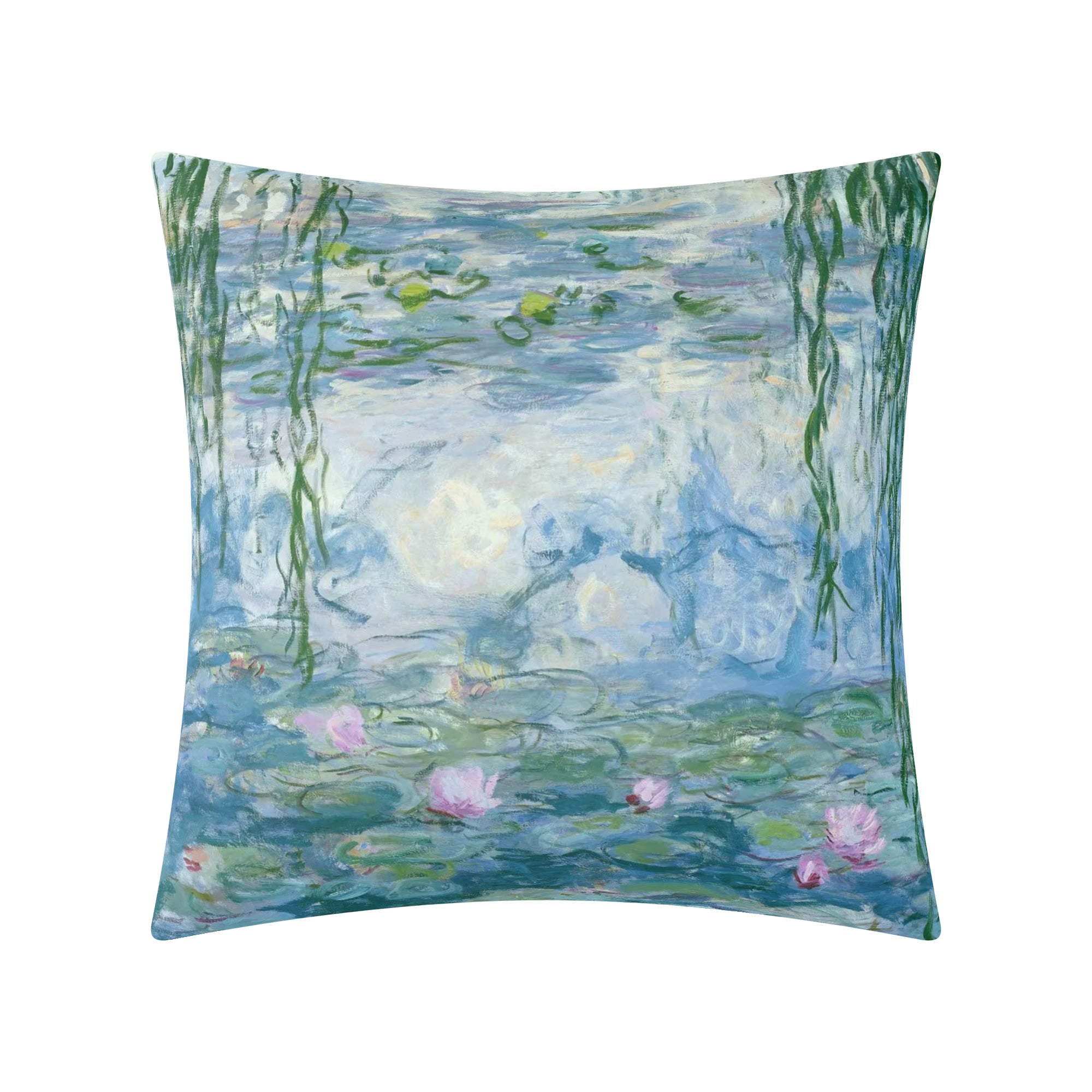 Water Lily Pillow Cover, Monet's painting on double-sided printing, decorative throw pillow for couch or bed.