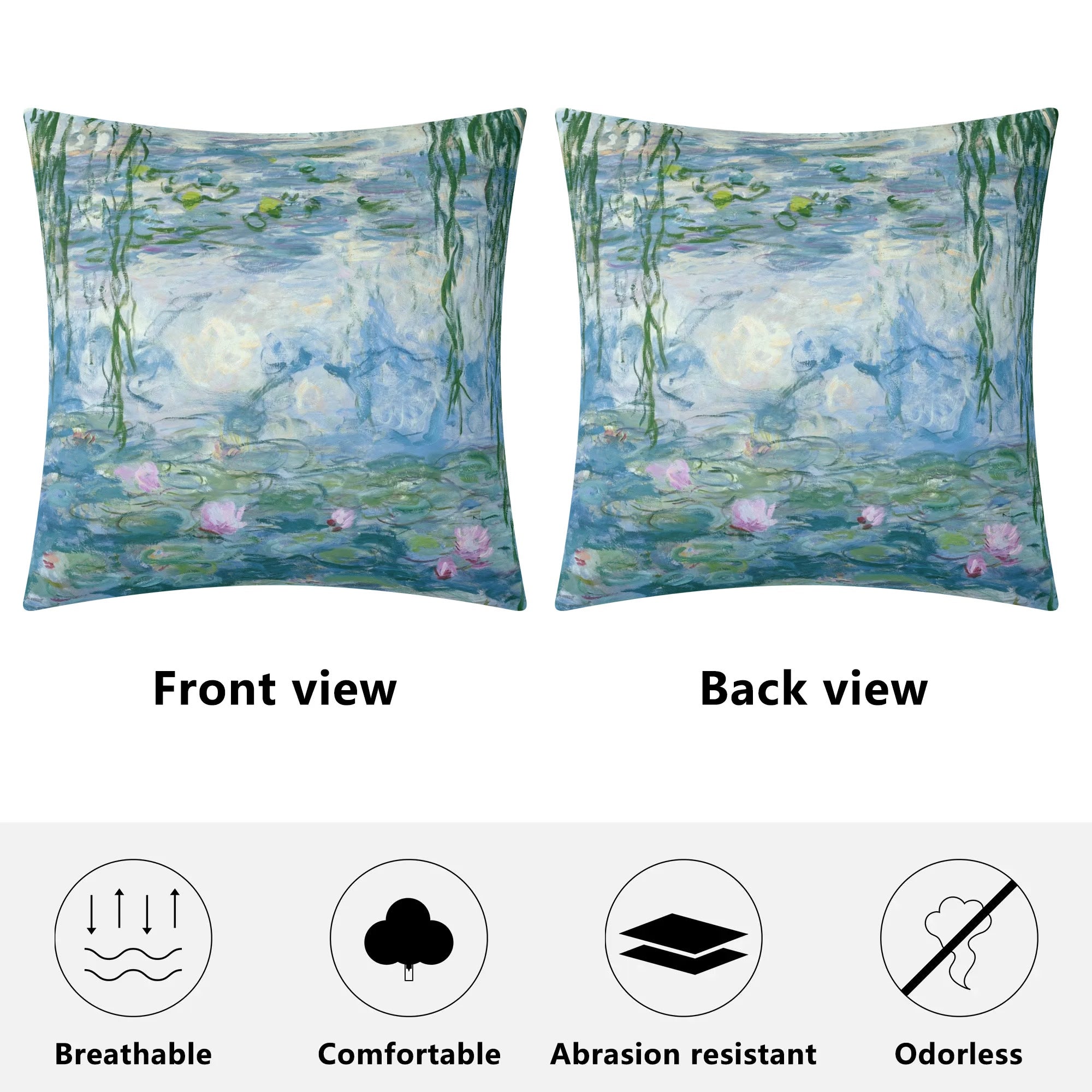 Monet Water Lily pillow cover, double-sided, breathable, comfortable, abrasion-resistant, and odorless design.