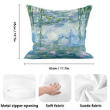 Water Lily pillow cover with Monet artwork, soft fleece material, 45cm x 45cm size, double-sided printing