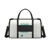 Personalized foldable travel duffel bag with heart pattern and 'YOUR HERE' text, travel luggage