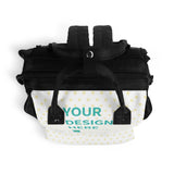 Personalized mummy backpack with heart pattern and 'YOUR DESIGN HERE', black and white baby care bag.