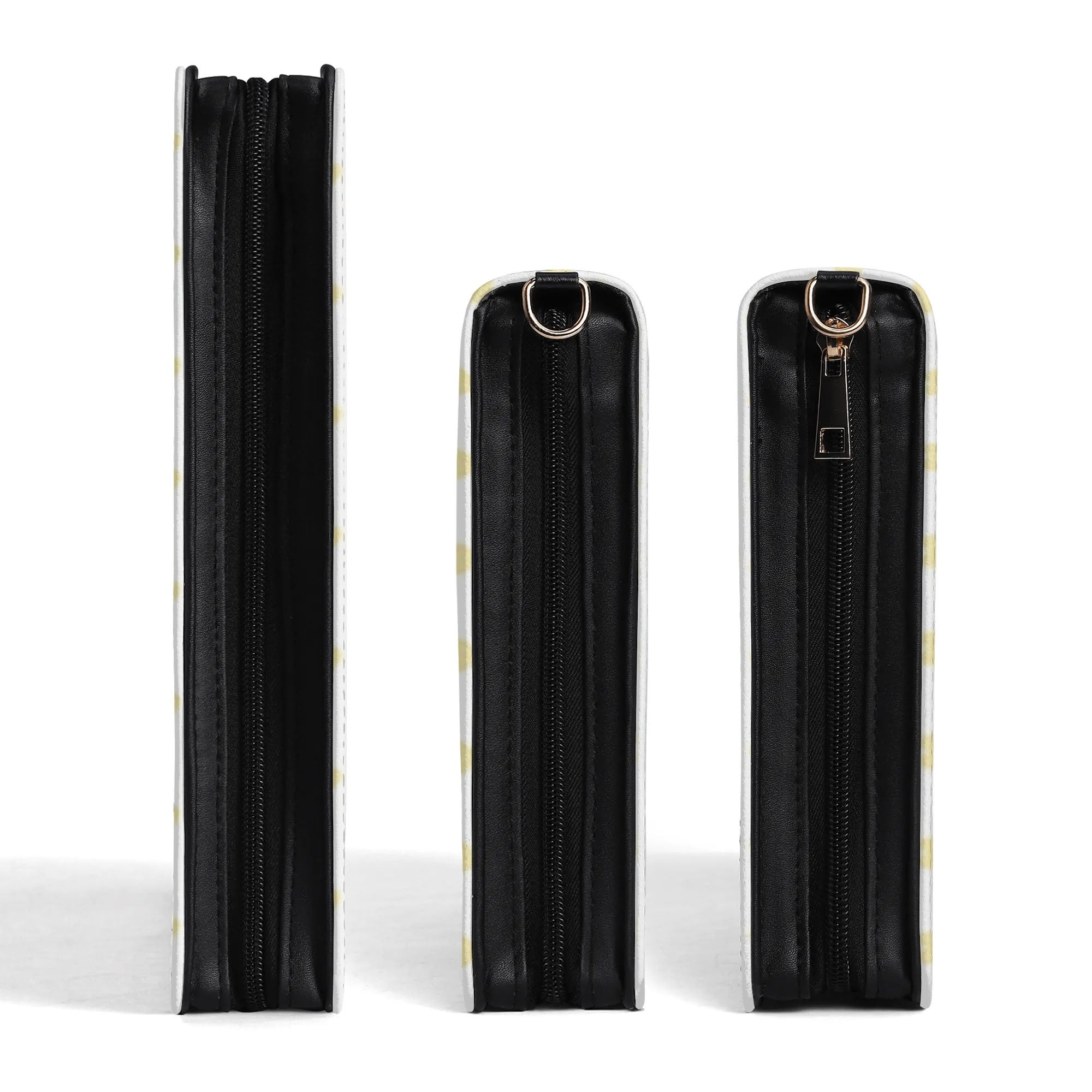 PU Leather Bible Cover in three sizes, with yellow heart pattern, zippered closure and black interior