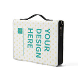 Personalized PU Leather Bible Cover with custom design area, featuring a heart pattern and zippered closure