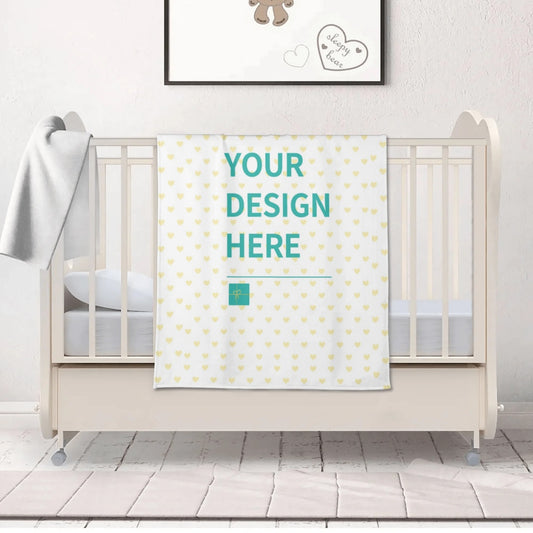Personalized baby blanket with yellow heart design. Your design here customizable baby blanket for nursery.