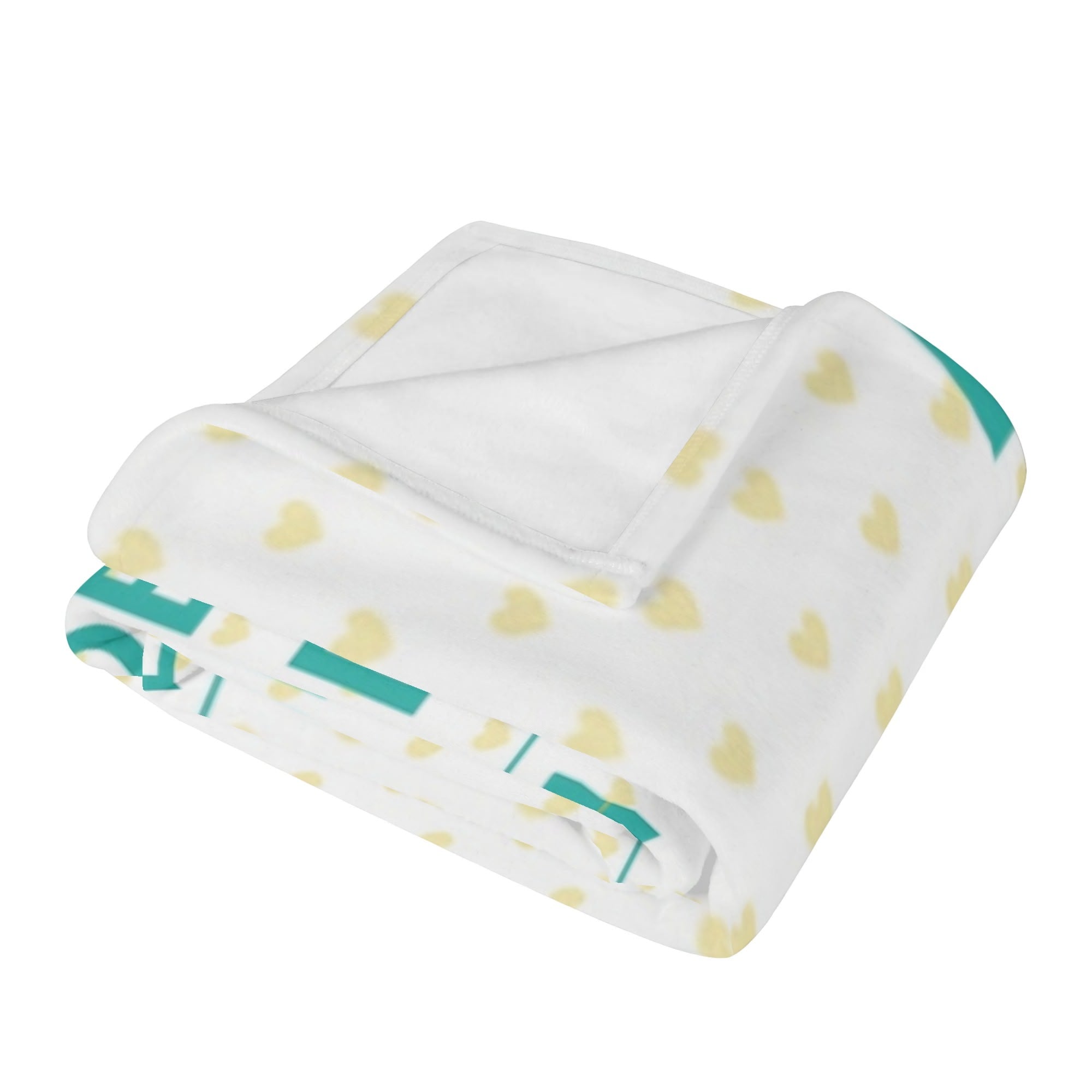 Customizable plush baby blanket for boys or girls, white with yellow hearts, nursery decor, soft flannel