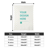Personalized baby blanket, white flannel with yellow hearts, customizable design area, size options available.
