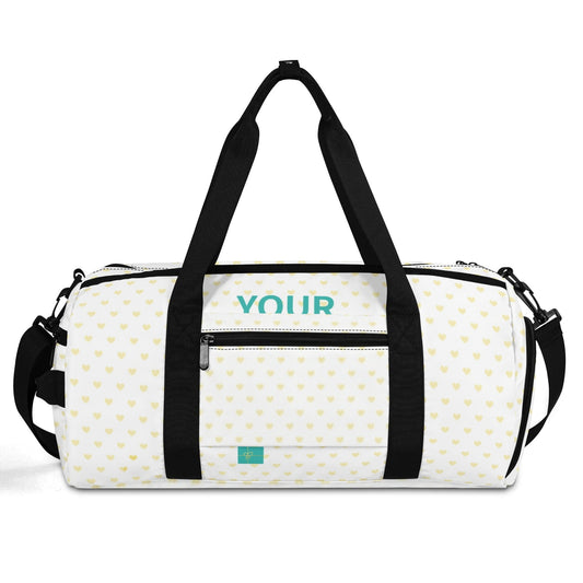 Custom gym bag with heart pattern, personalized travel tote bag, duffle bag with shoulder strap